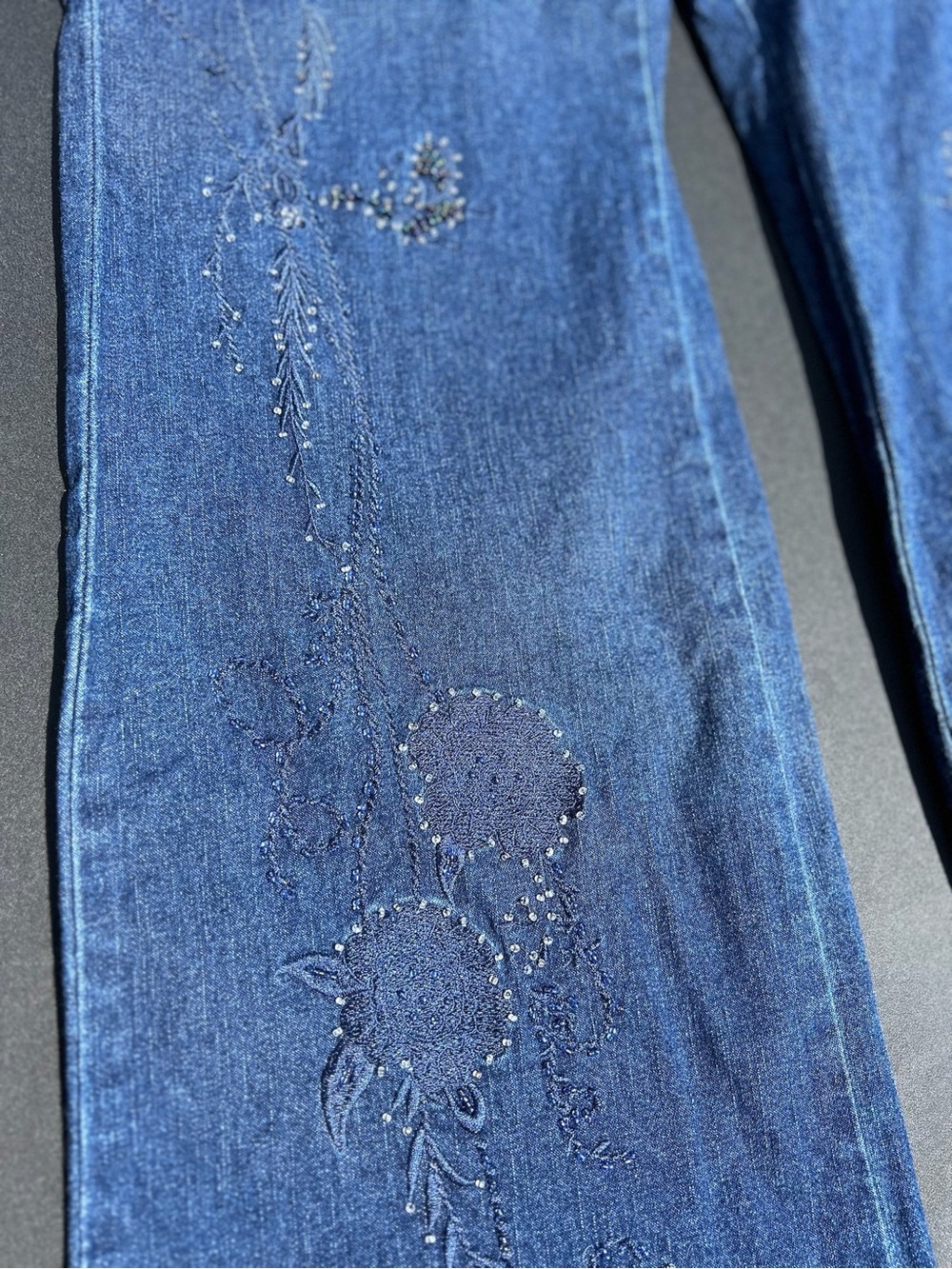 Women’s Blue Straight Leg Jeans with Bead Embellishment - Picture 3 of 13